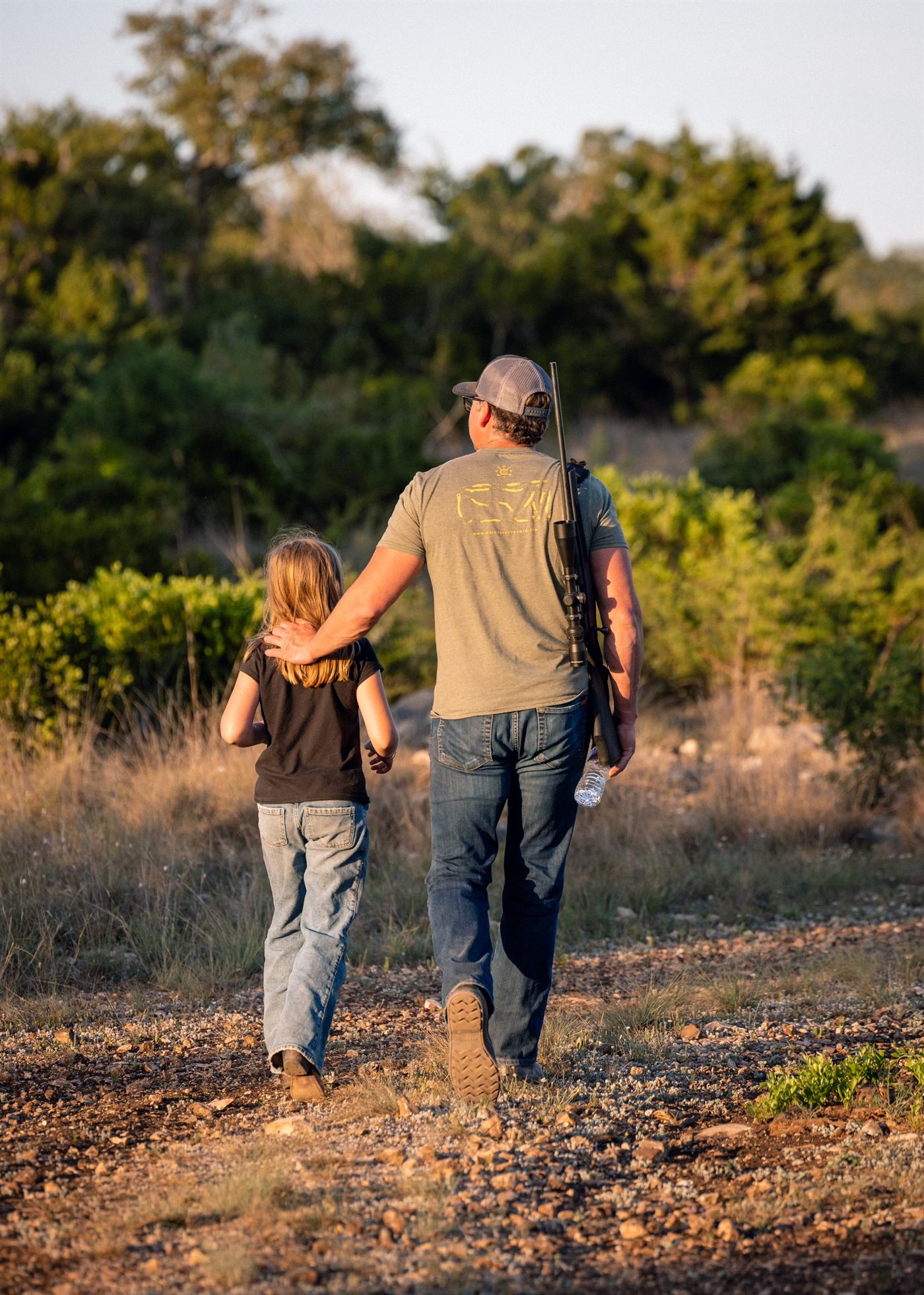 Walking a ranch road at golden hour